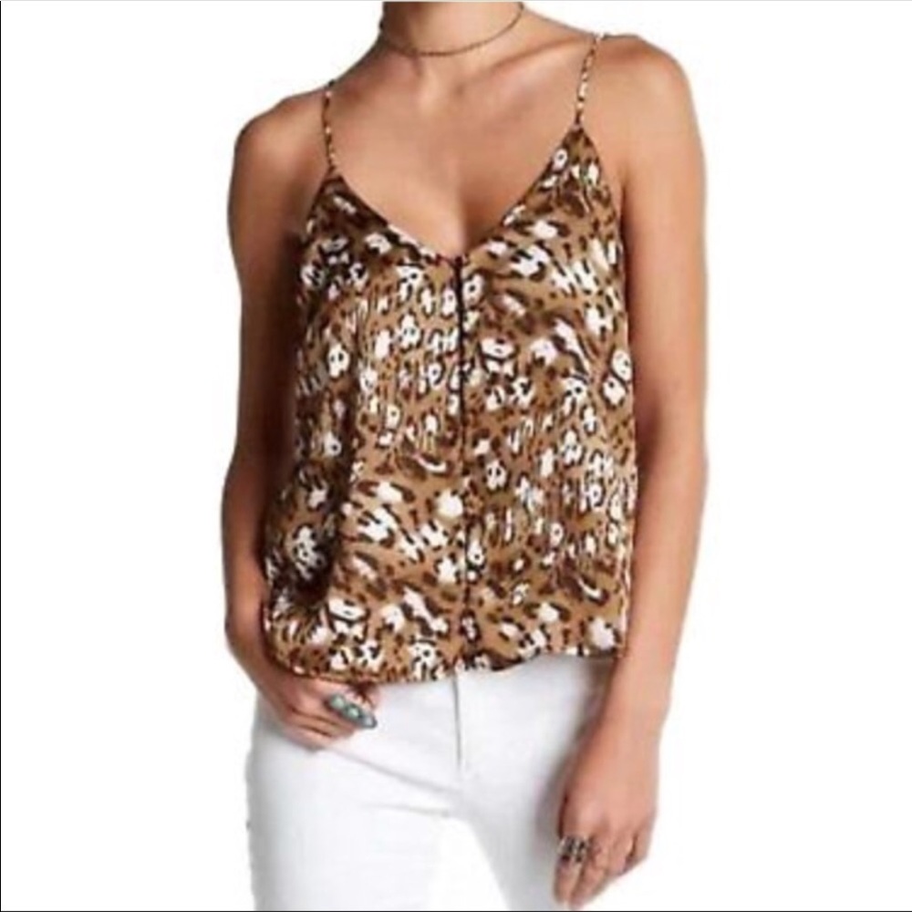 Lush Leopard Print Satin Button Front Swing Top - image 1